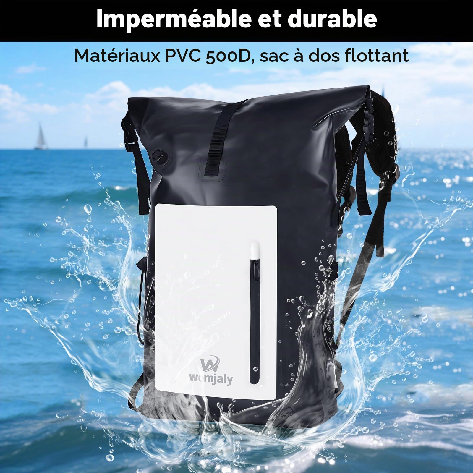 Sac à Dos Étanche 30L- Sac étanche avec Compartiment pour tablette & Étui étanche pour téléphone IPX8, pour Camping, Kayak, Pêche, Rafting, Canoë, et Natation