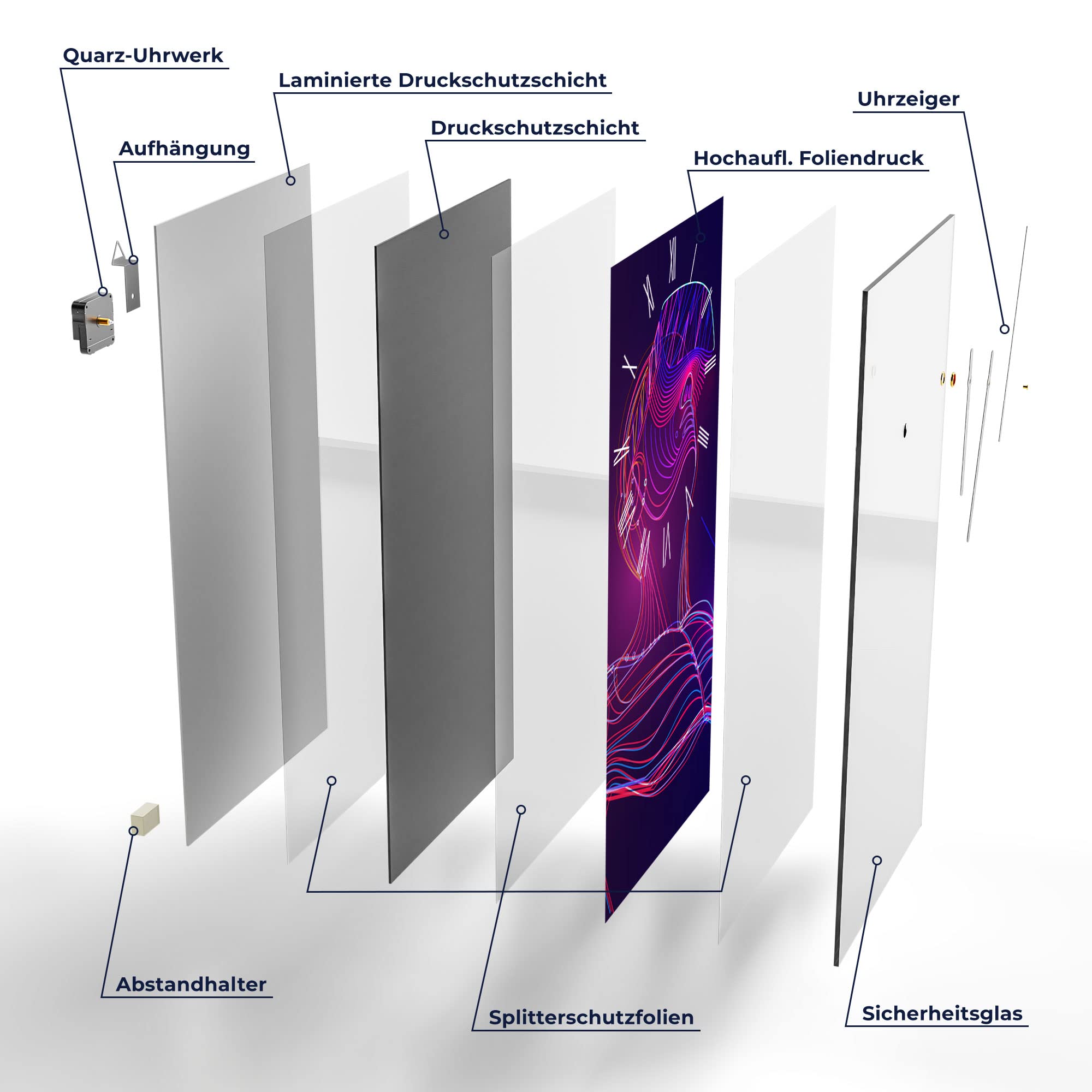 DEQORI Szklany zegar | poziomy 30 x 60 cm | motyw mężczyzny z okularami VR | duży zegar XXL ze szkła | cichy zegar ścienny do salonu i kuchni | nowoczesny zegar przyciągający wzrok na ścianę