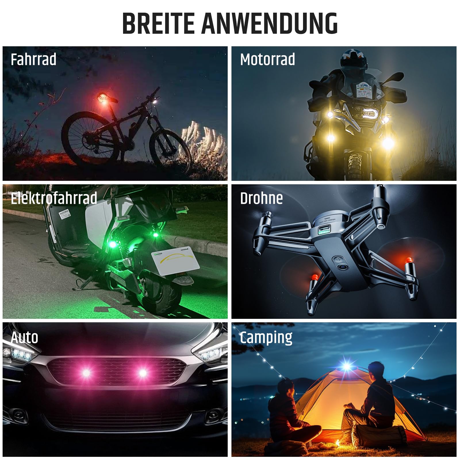FIVAVA 4 bezprzewodowe światła LED do samochodu, 8 kolorów, lampa błyskowa LED z pilotem zdalnego sterowania, ładowanie przez USB, antykolizyjne światła do samochodu, motocykla, ciężarówki