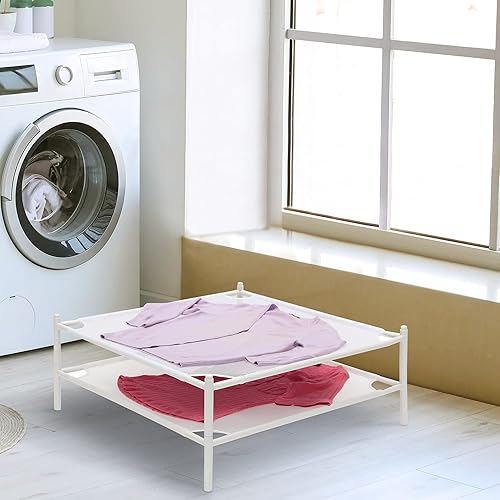 Miniatura 5 de STO STO Estante de secado de suéter, paquete de 2 estantes apilables de malla para secado de ropa, para suéteres, calcetines, juguetes, color blanco