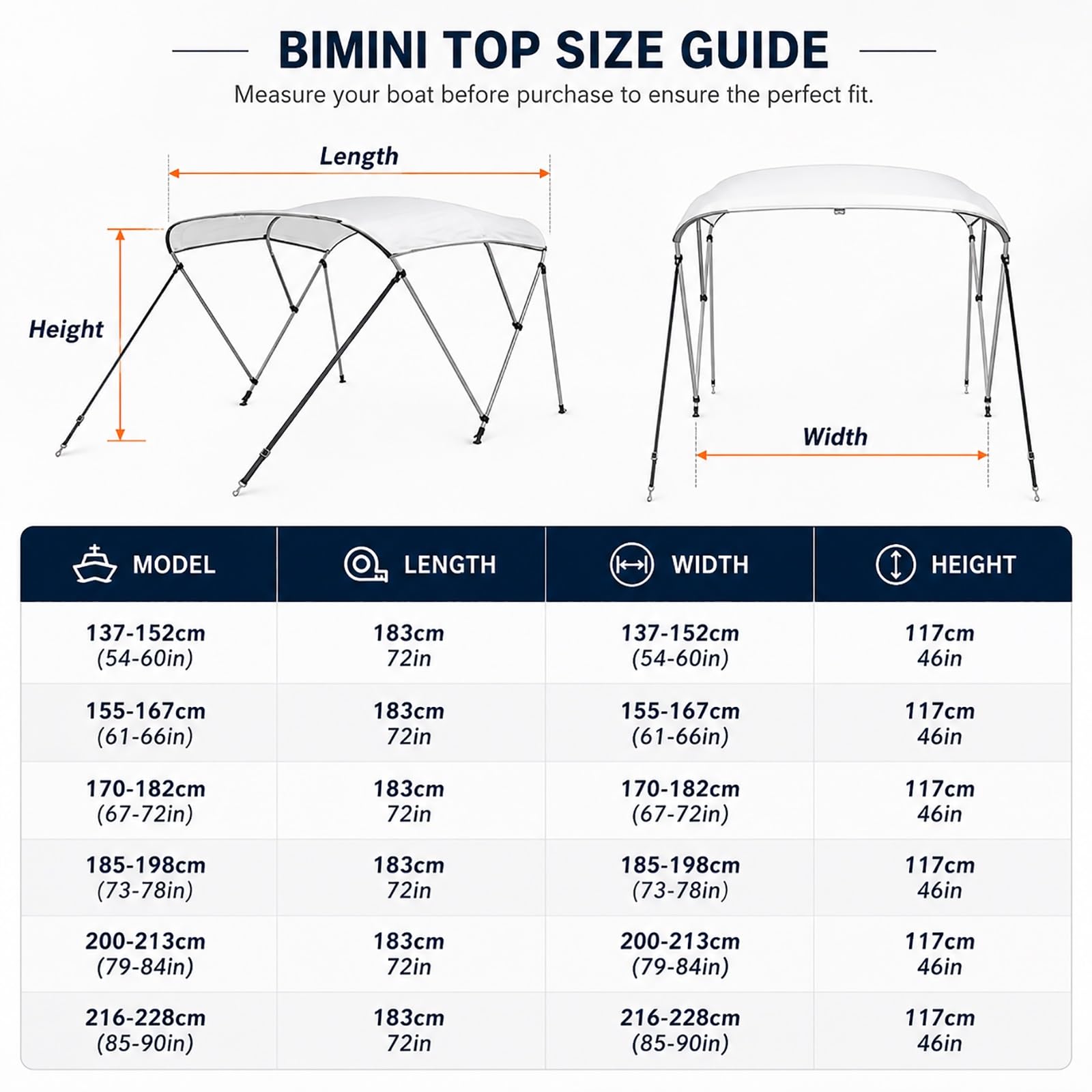 Tendalino Bimini a 3 Archi per Barca, Tessuto Oxford 650D Impermeabile con Protezione UPF50+, Copertura Barche con Struttura in Alluminio per Pesca, Pontone