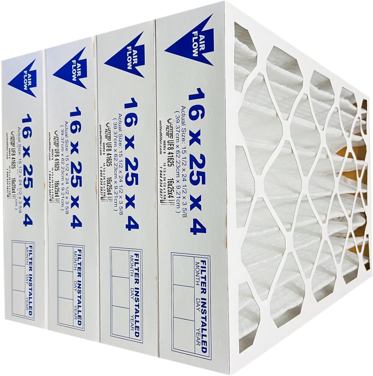 United Filter 16x25x4 MERV 8 Furnace Air Filters A/C, HVAC Filters (4