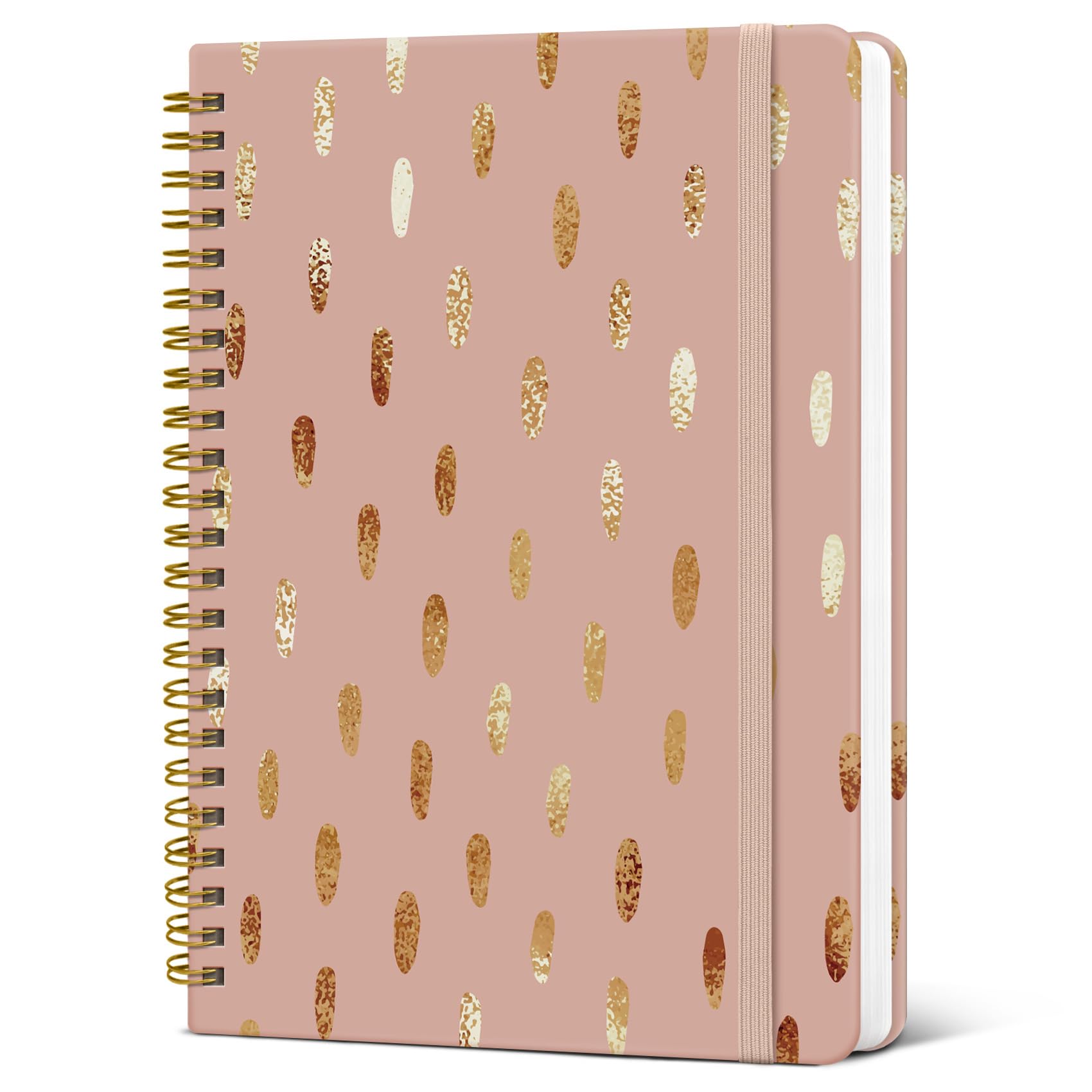 Lined Spiral Journal Notebook for Women, Cute A5 College Ruled Hardcover Notebook for Work & Note Taking, Aesthetic Pretty Journal for Writing, 140 Pages, Golden Dot