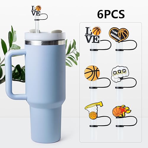 Miniatura 5 de 6 tapas de paja de baloncesto para copa Stanley, 0.394 in, reutilizables, lindos accesorios para popotes para beber, protector portátil, tapones,