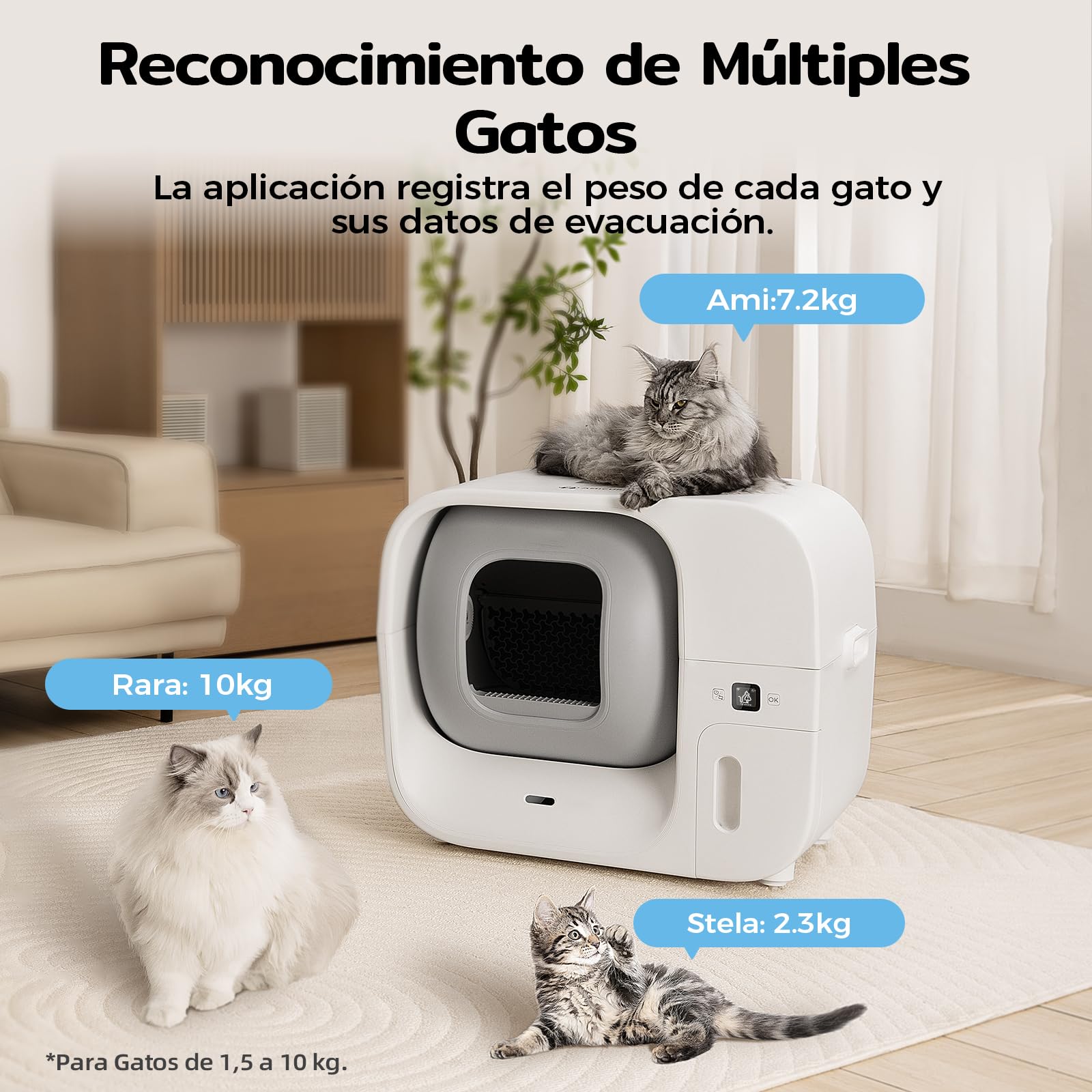 Arenero Gatos Autolimpiable, Cura 3 Arenero Autolimpiable para Gatos con Sistema de Empaquetado Automático, Certificación de Seguridad TUV (7 Sensores), Control de Olores y Funcionalidad de App
