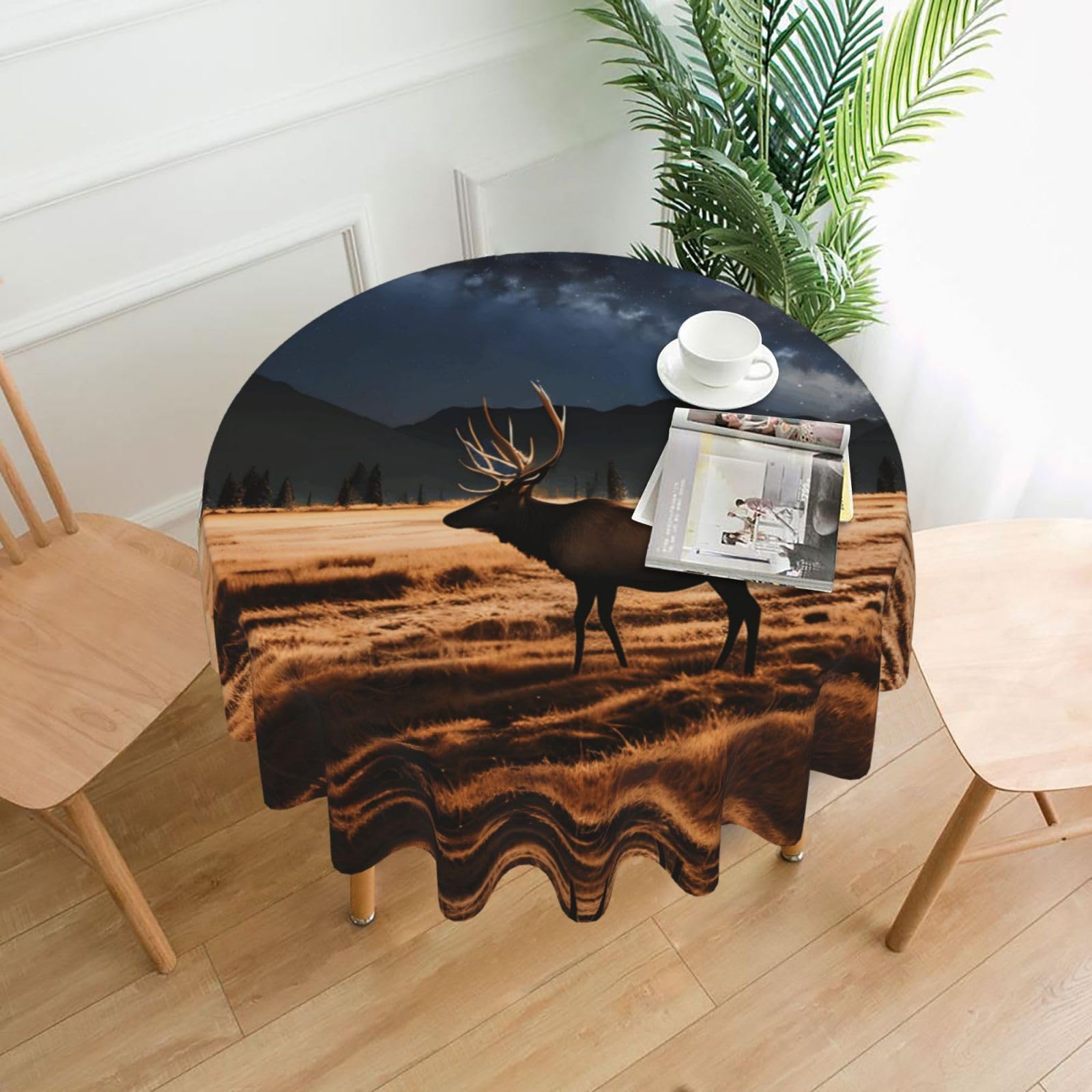 HJFCZH Elk in the meadow Prints Round Decorative Tablecloth 60in - High-Grade Polyester Throw for Dinners, Weddings & Everyday Use