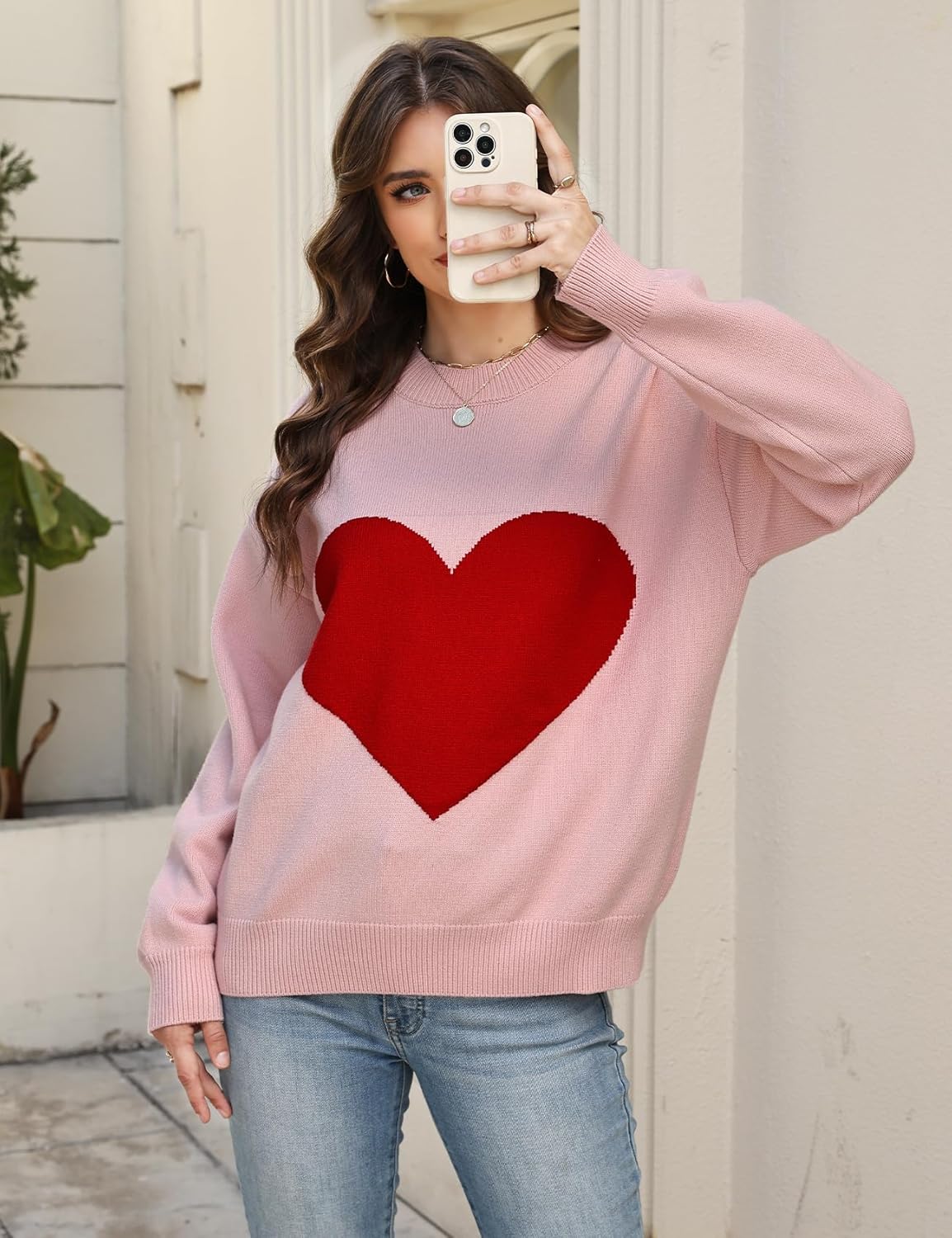 Gihuo Womens Heart Sweater Valentine Sweaters 2026 Long Sleeve Crewneck Pullover - Image 3