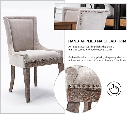 Miniatura 4 de Sillas de Comedor - Juego de 4 sillas de comedor modernas, tapizadas de tela con respaldo alto con ribete de cabeza de clavo y patas curvadas de 01