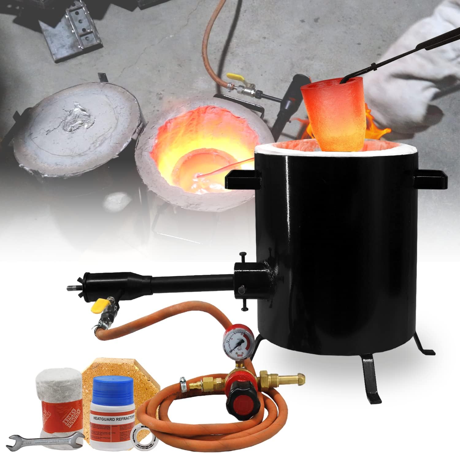 5 KG Propane Melting Furnace Kit Smelting Furnace Kit for Melting Metal, Tongs