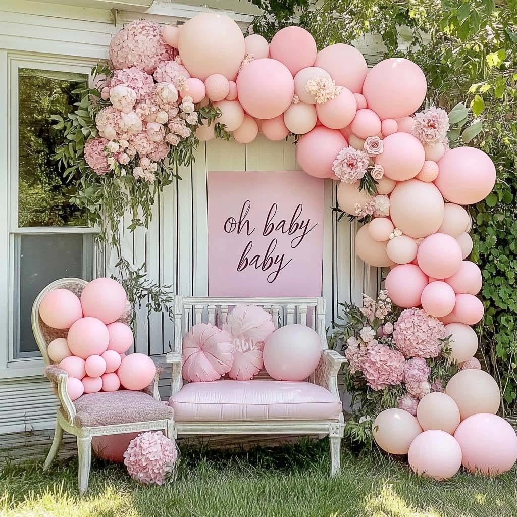 Pastel Light Pink Balloons Double Stuffed Pink Balloon Garland Arch Kit Different Sizes 18/12/5 Inch For Birthday Baby Shower Gender Reveal Bridal Party Decorations