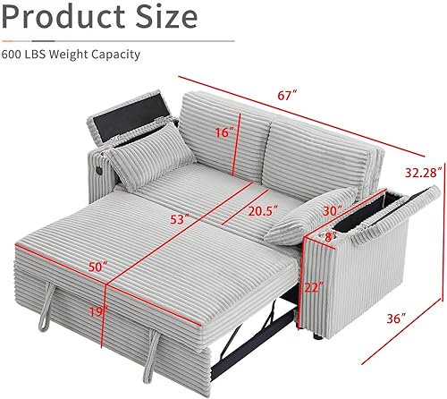 Miniatura 186 de sofá cama de terciopelo de 58 pulgadas, convertible 3 en 1 con bolsa de almacenamiento y respaldo ajustable, perfecto para espacios pequeños, sala 7