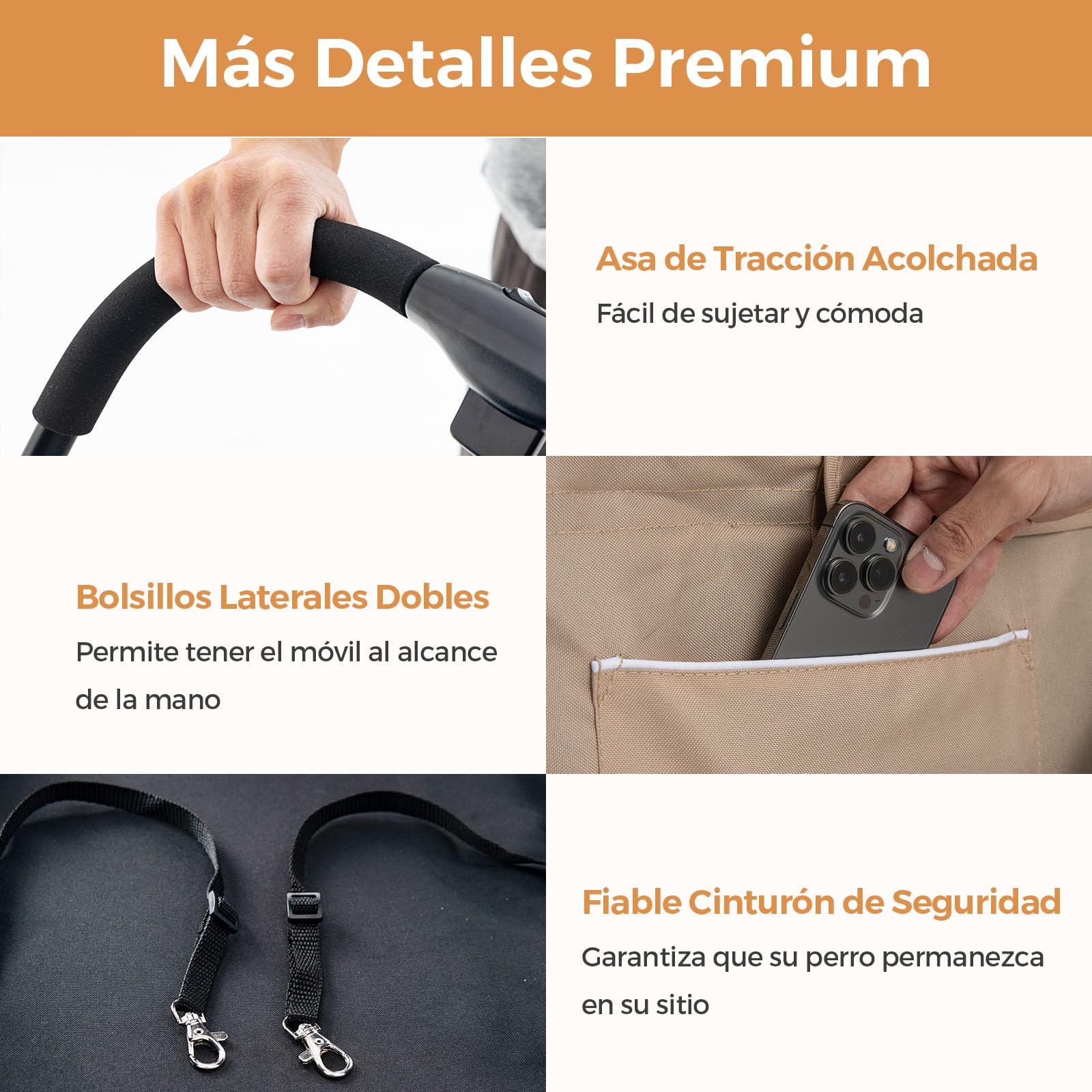 GOPLUS Carrito para Perros Plegable de 2 Niveles, Cochecito para Mascotas 3 en 1 con 2 Compartimentos Desmontables, Carro de Viaje para Gatos, Ruedas con Freno, Cojin Desmontable, 67×98×88cm (Beige)
