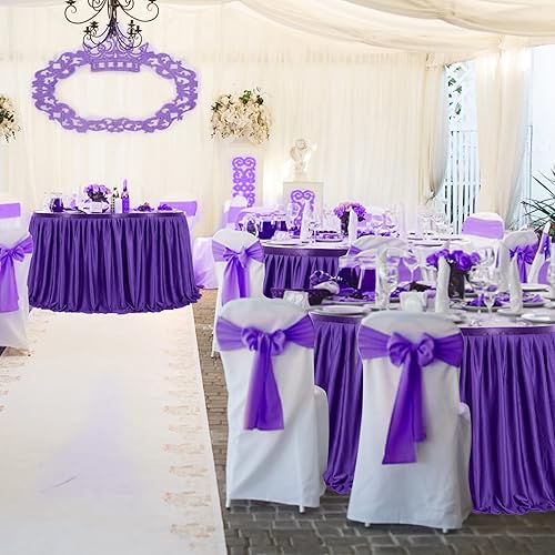 Miniatura 7 de Partisky Falda de mesa de poliéster morado para mesas rectangulares de 17 pies, mantel plisado resistente a las arrugas para banquetes, bodas,