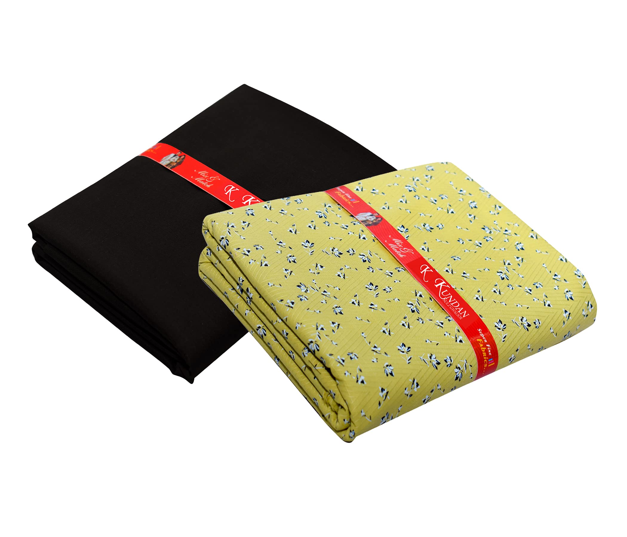 KUNDAN SULZ GWALIOR Men's Unstitched Pure Cotton Printed Shirt & Trouser Fabric Combo Set (Black & Light Yellow; 1.30 & 1.60 Meters)-picture-10