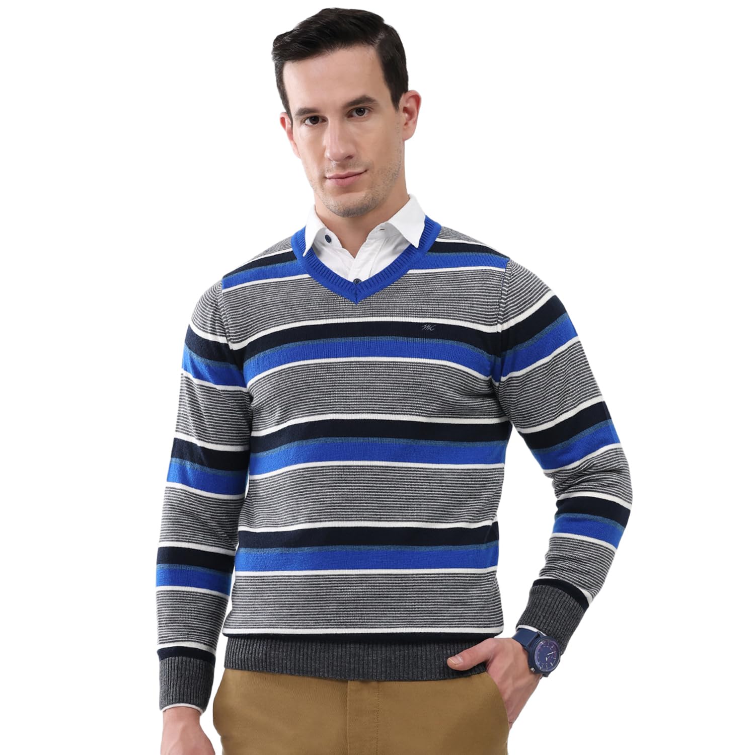 monte carlo Men's Regular Fit Pullover | V Neck Striped Design | Full Sleeves Pull On | Fashionable Winter Wear | Winter Sweater for Men's (Pack of 1)-picture-23