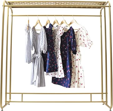 Heavy Duty Gold Clothing Rack for Boutique Use, Metal Garment Rack with Top Shelf, Dual-bar Clothes Rack for Retail Display