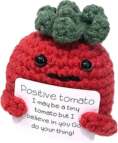 Divertida patata con tarjeta positiva, muñeca de punto de lana con tarjeta positiva, muñeca tejida para decoración de escritorio de oficina, regalo