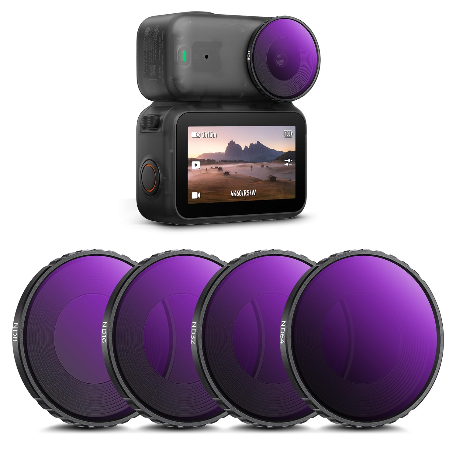 K&F CONCEPT Set di Filtri ND Compatibile con Fotocamera Vlogging DJI Osmo Nano, 4 Pezzi Filtri ND8 ND16 ND32 ND64 in Vetro Ottico HD Multirivestito, Accessori per Obiettivo di Action Camera