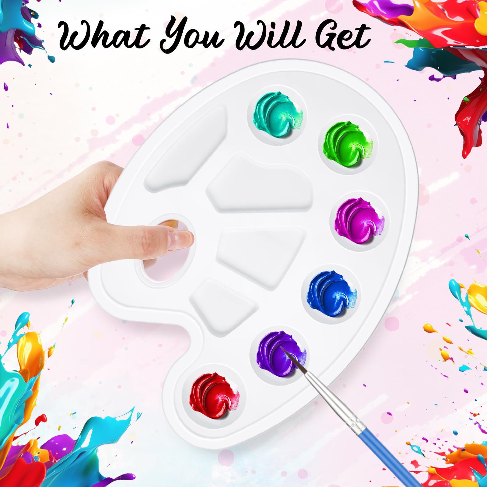Juego de 100 pinceles de pintura de nailon, 50 paletas de bandeja de pintura, paletas de plástico, pinceles de pelo de nailon para acrílico, aceite, acuarela, estudiantes, fiesta de pintura