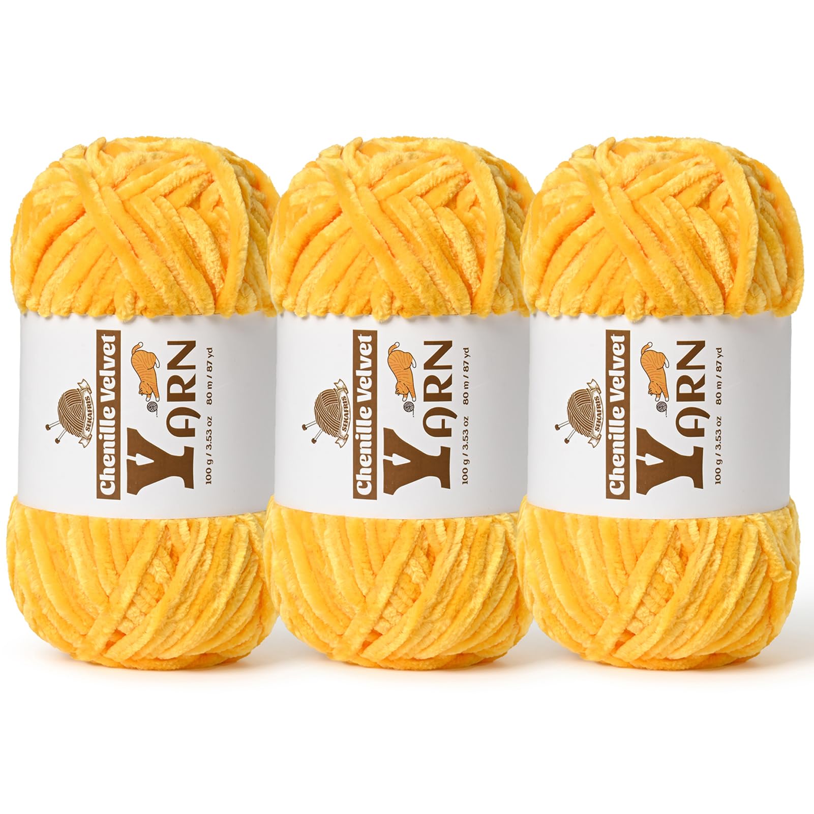 Chenille Crochet Golden Yellow Yarn 3 Pack