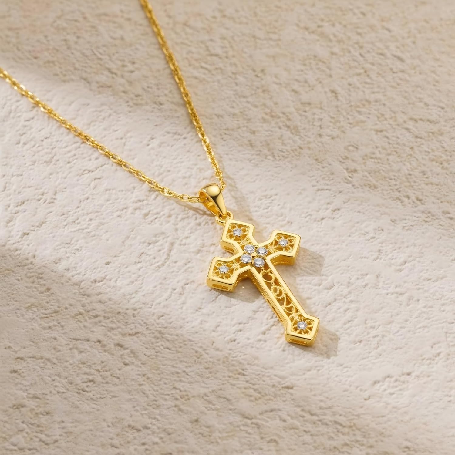 Cross Necklace 14K Gold Plated Cross Necklaces for Women with Cubic Zirconia 14K Solid Gold Necklace Dainty Crosses Chain Pendant for Womens - Image 5