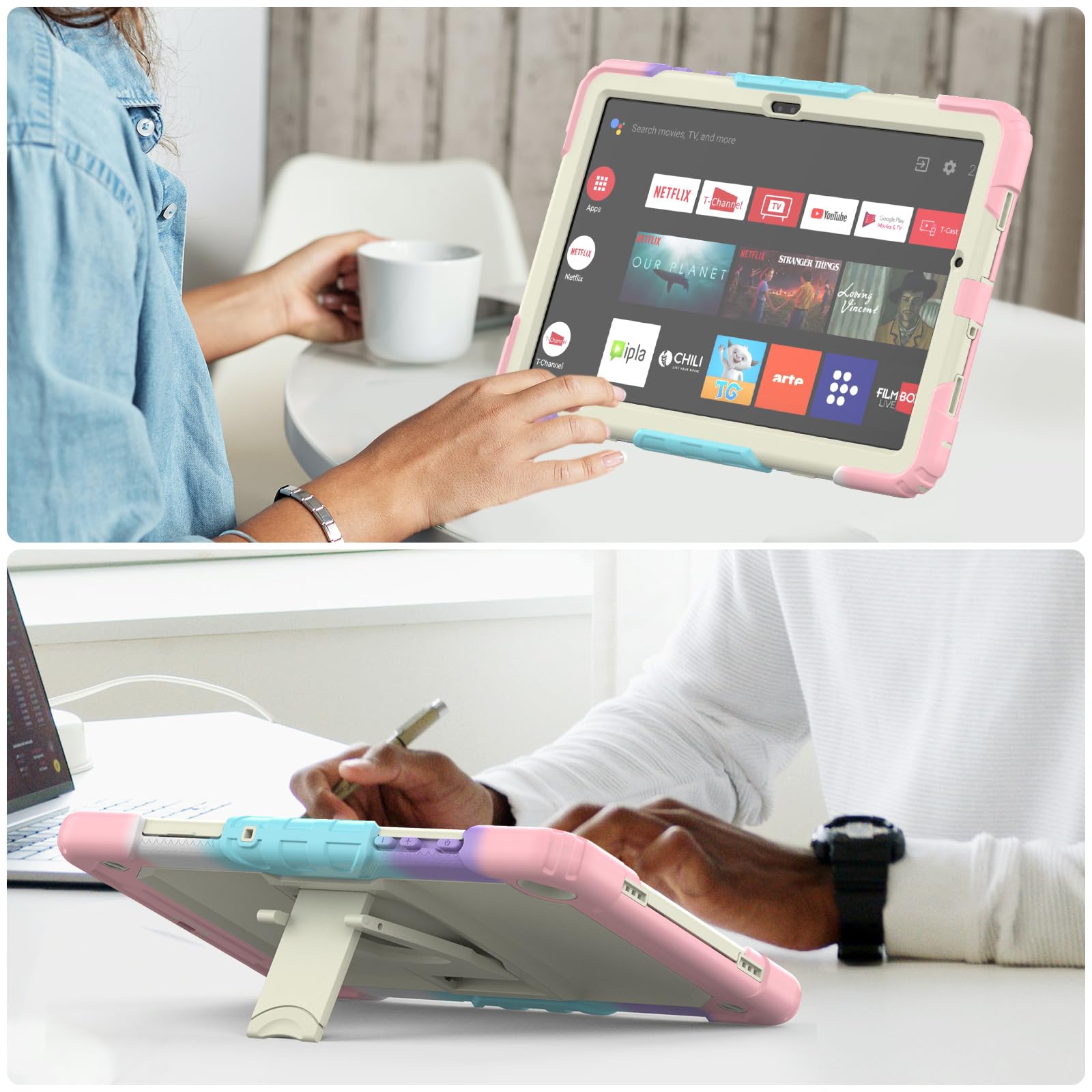 SEYMAC Funda para Samsung Galaxy Tab A11+ Plus/A9+ 11"(2025/2023), Funda Tab A11 Plus a Prueba de Golpes con Protector de Pantalla/Soporte Plegable/Correa para el Hombro, SM-X230/X235/X236B, Rosa