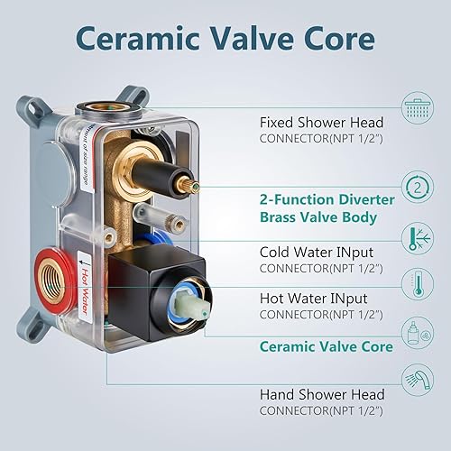 Miniatura 7 de Aolemi Sistema de ducha negro mate de 12 pulgadas, montado en la pared, cuadrado de alta presión, cabezal de ducha de lluvia con grifo de ducha de