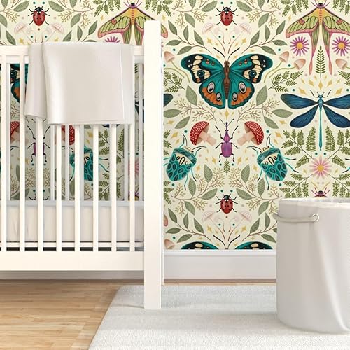 Miniatura 6 de Spoonflower Muestro de papel tapiz extraíble  insecto damasco insecto botánico grande Jumbo polilla mariposa bosque hongo beige verde azul papel