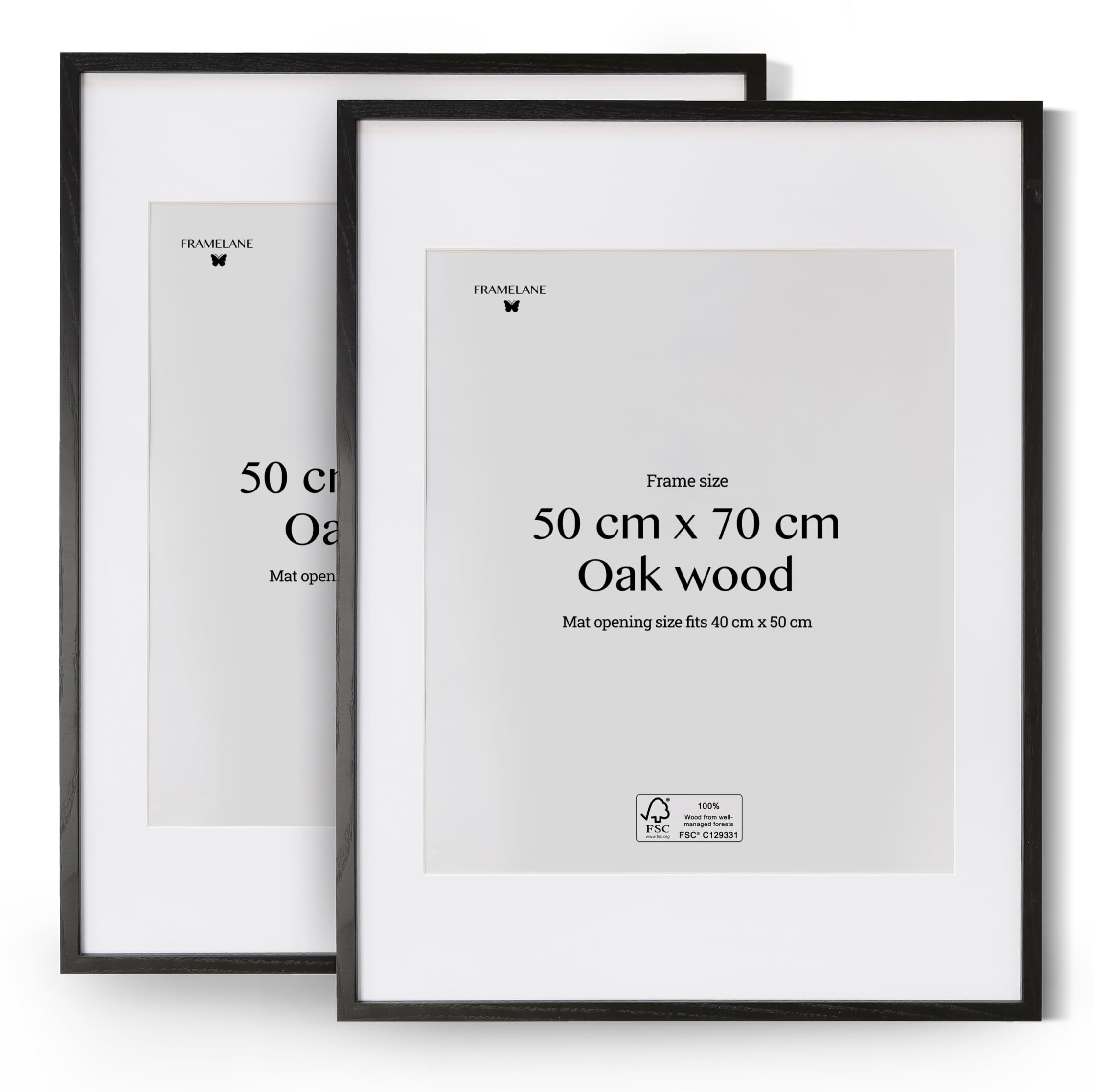Framelane Set de 2 marcos negros, marco 50x70 elegante, de excelente acabado, hecho con madera certificada FSC ecosostenible, incluye enganches metálicos