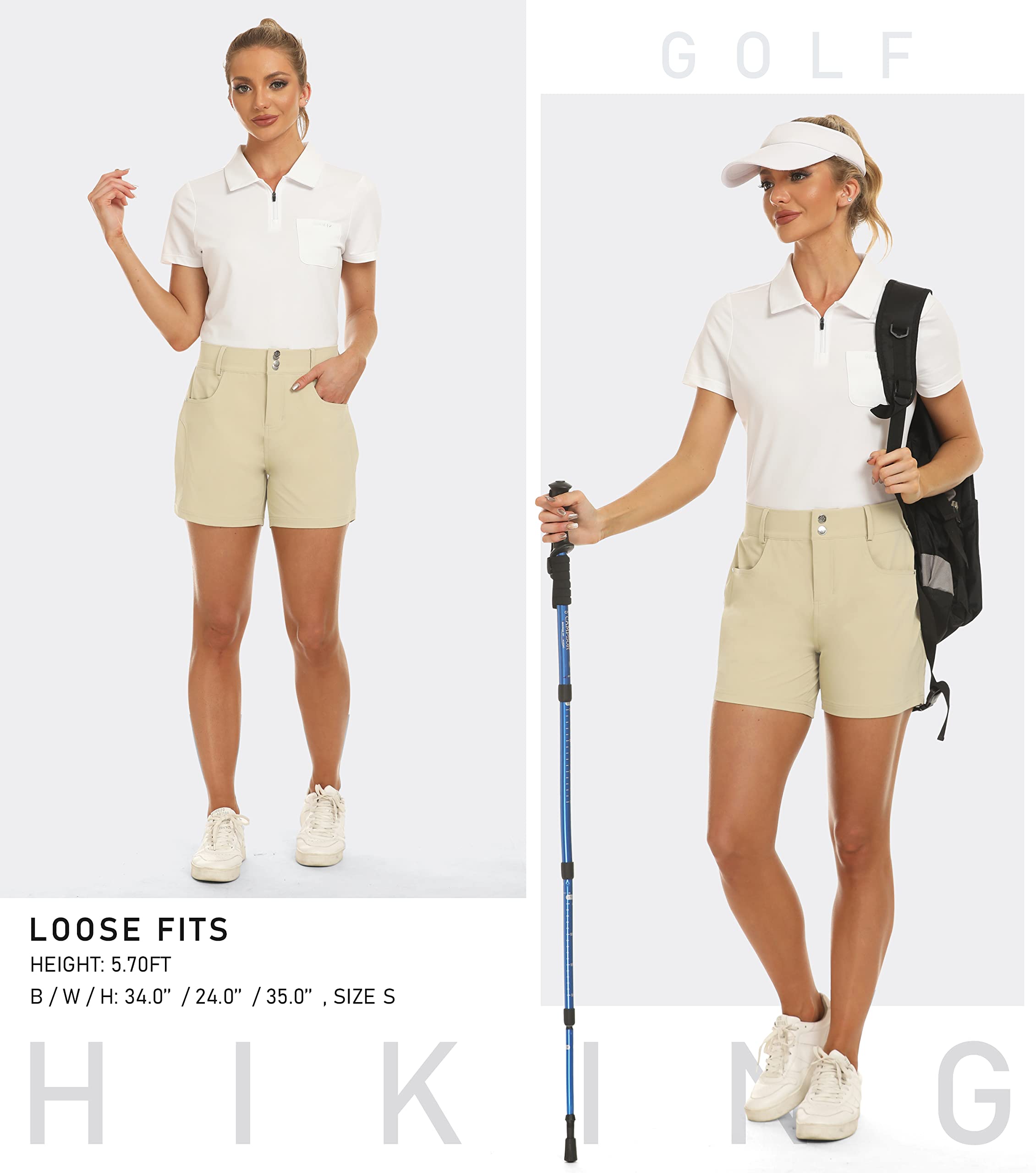 MoFiz Pantalones Cortos Mujer Shorts de Golf Senderismo Verano Outdoor Pantalón Corto Impermeables de Secado Rápido con Cinturón Elástico Incorporado