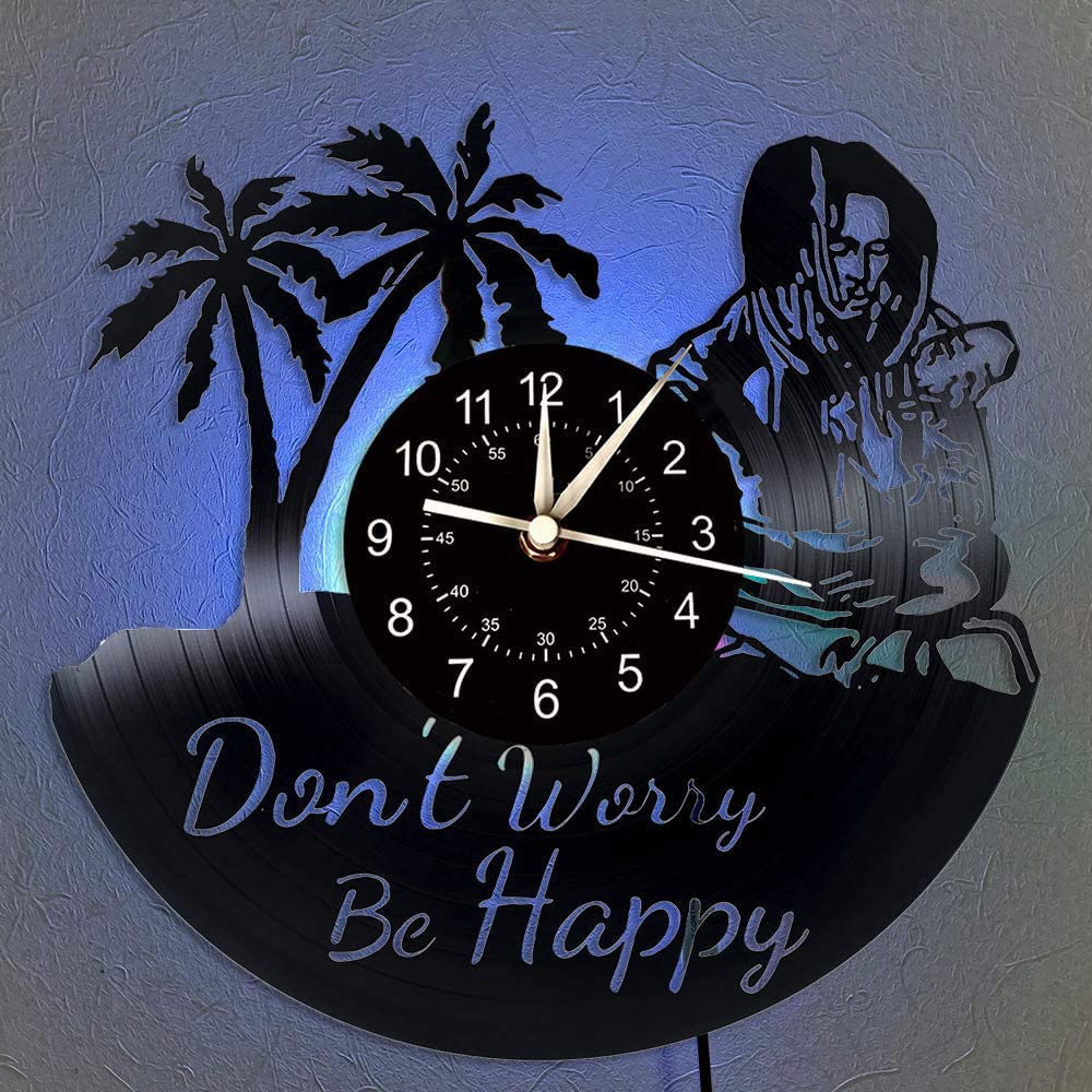 QianZhou-Uk Vinyl Record Wall Clock, Creativity Reggae Bob Music Gifts LED 7 Color Night Lamp Retro Wall Clock, Birthday Gifts Handmade Home Wall Decor (LED Light)