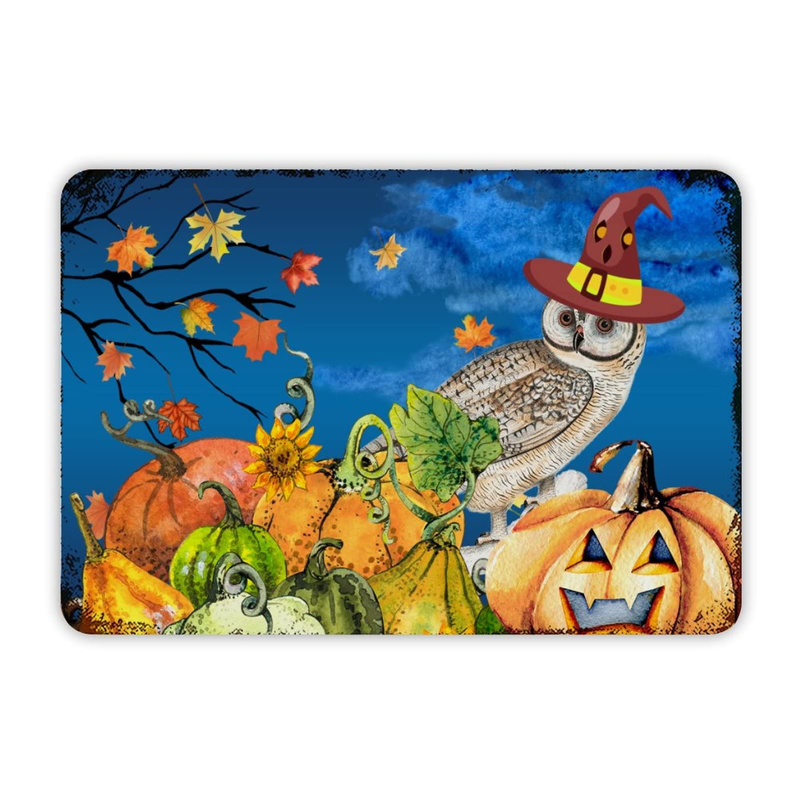ENEDNATE Farmhouse Rustic Aluminum Sign Halloween Pumpkin and Owl Metal Sign Retro Aluminum Tin Sign for Kitchen Bedroom Living Room Wall Art Door Hanger Home Decor Sign 8x12 Inch