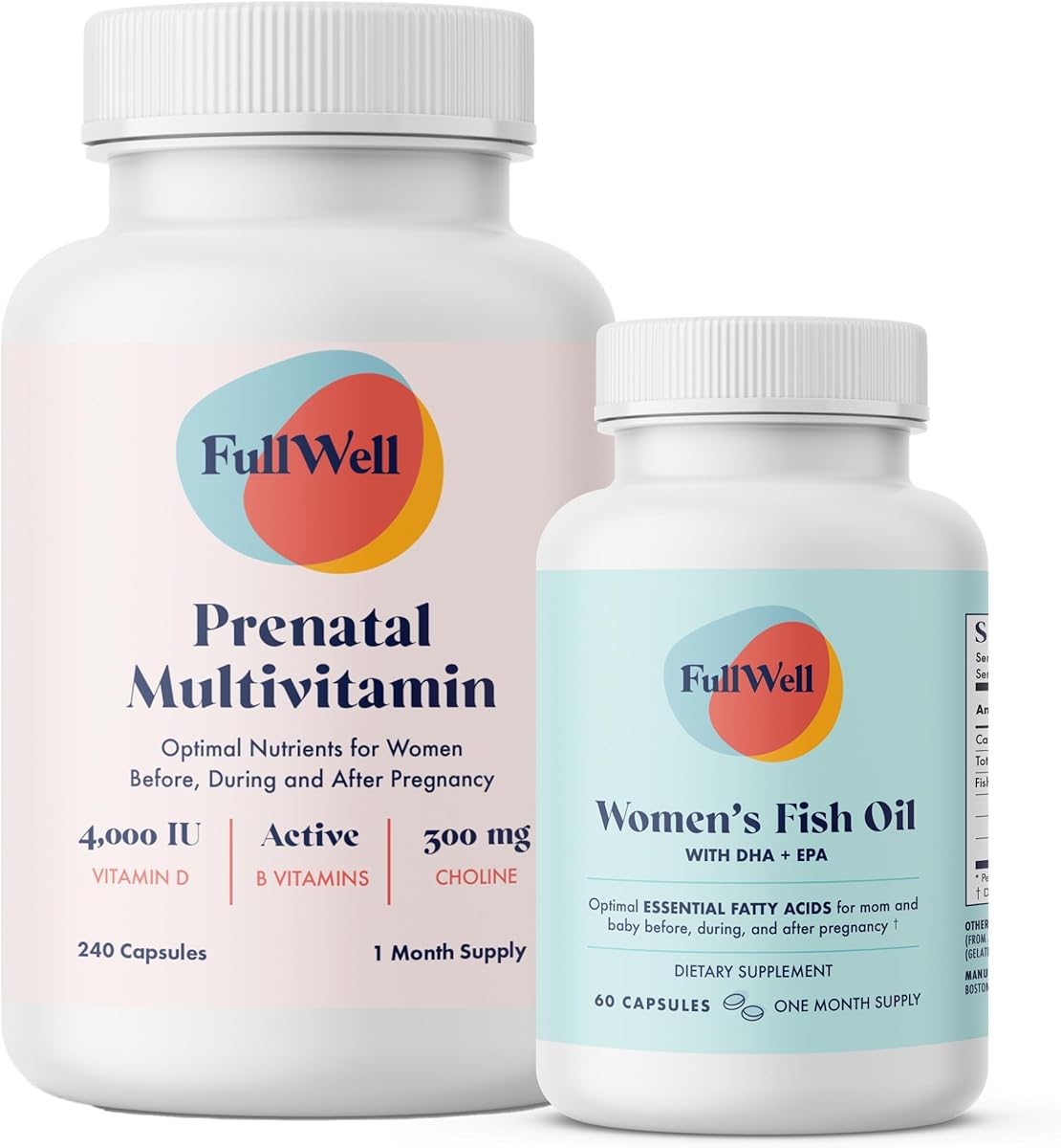 FullWell FullWell Prenatal Vitamin + DHA | Omega 3 Fish Oil with DHA & EPA for Brain Development & Nervous System Support | 26+ Vital Nutrients | Dietitian-formulated, Non-GMO, 3rd Party Tested, 30 Servings