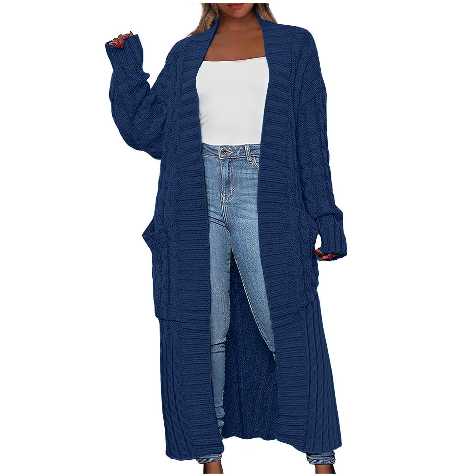 Womens Long Cardigan Sweaters Open Front Coat Long Sleeve Cable Knit Maxi Outerwear 2025 Fall Fashion Jacket Clothes