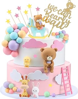 Yinder Bear Cake Toppers Mini Bear Cake Decorations Cake Toppers Gold White Pearl Ball for Birthday Party Decorations(Bright Color,Fresh Style)