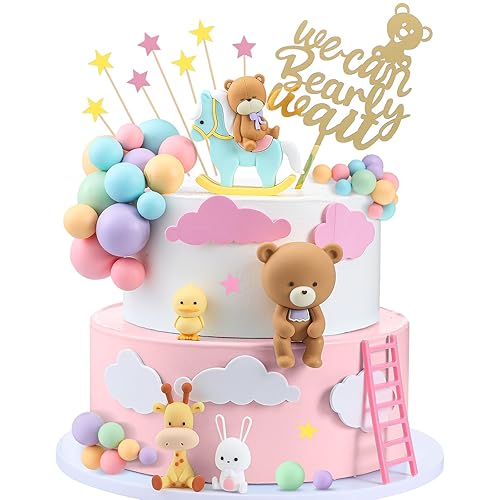 Miniatura 10 de Yinder Adornos para Tarta de Oso Mini Adornos para Tarta de Oso Adornos para Tarta de Bola de Perla Blanca y Oro para Decoraciones de Fiesta de Gris