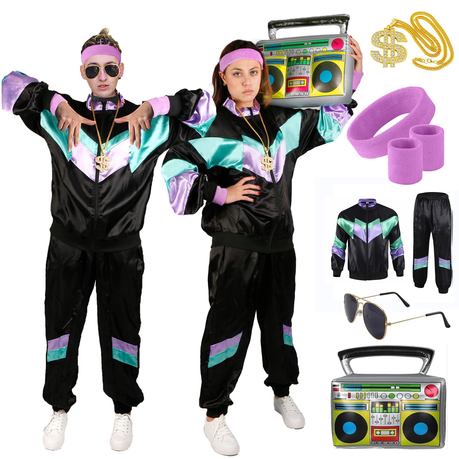 80s 90s suit for men women 8 pieces retro 80s tracksuit for men women theme party gymnastic suit gymnastics suit nightclub accessories