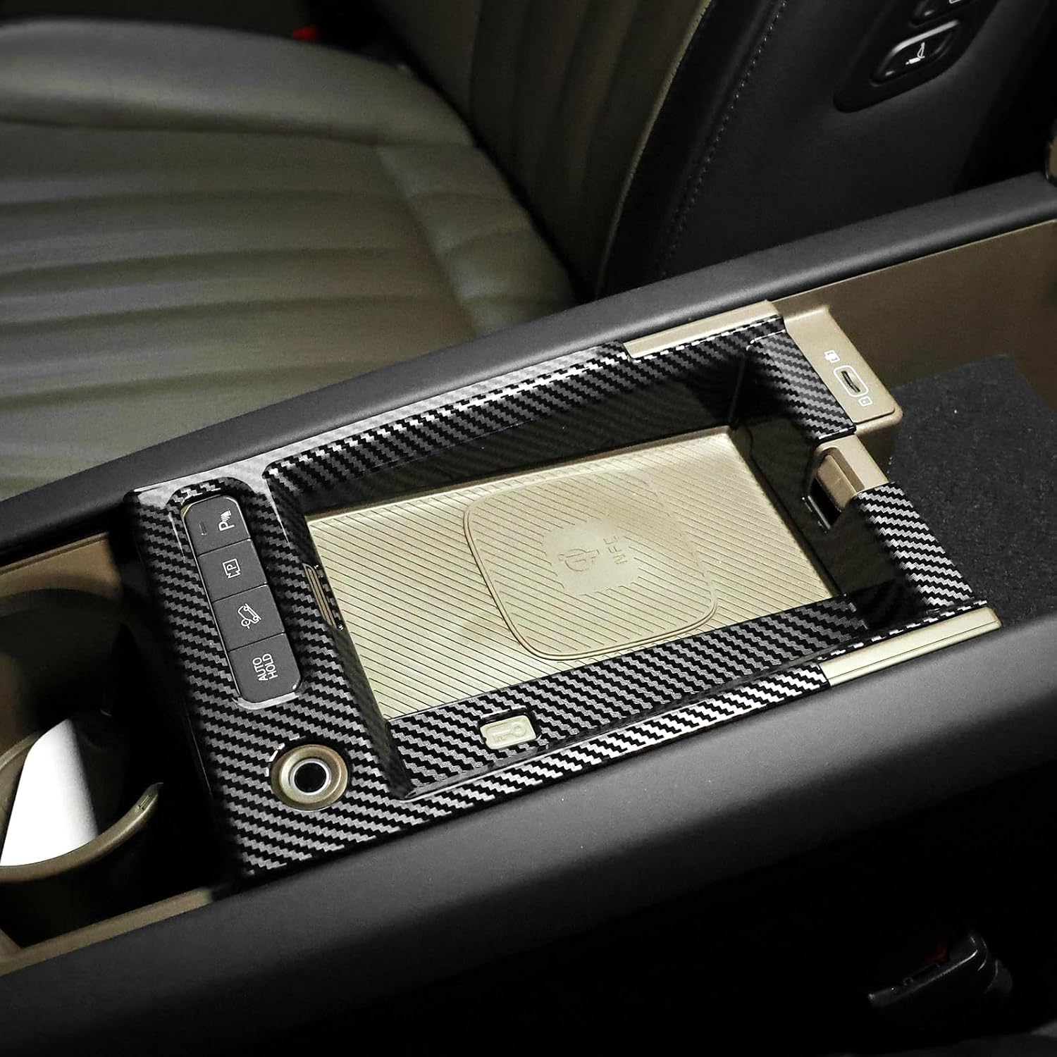 YOUTOOCAR Center Console Wireless Charging Pad Frame Cover Trim Compatible with Kia EV9 2024-2025 Accessories (Carbon Fiber Pattern)