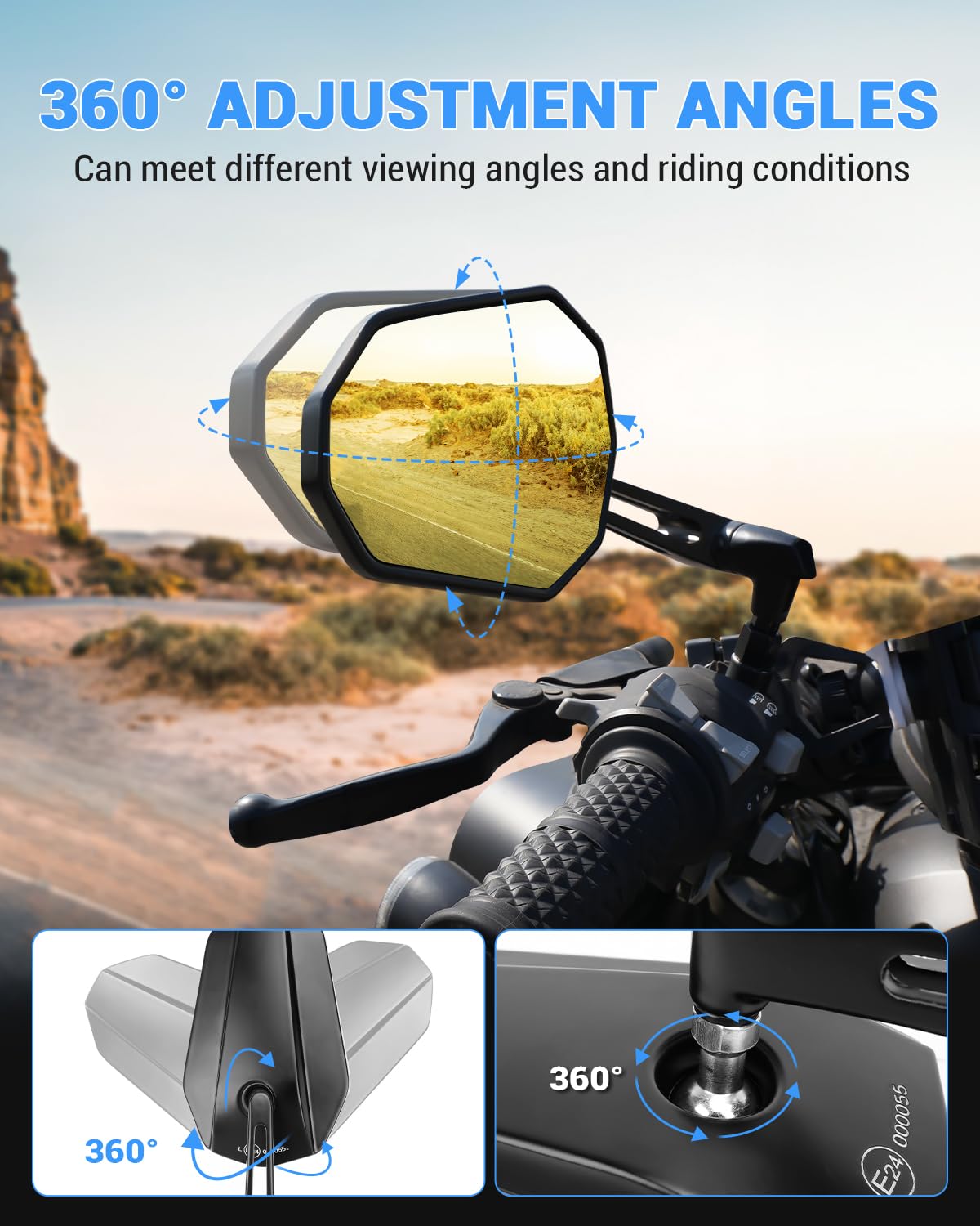 SUPAREE Rétroviseurs Latéraux Moto Rétroviseurs Moto Universel Rétroviseur Guidon Moto Homologué Jaune 360°Rotation Réglable avec E-mark et Filetages M8 M10 pour Quad ATV Scooter 2PCS