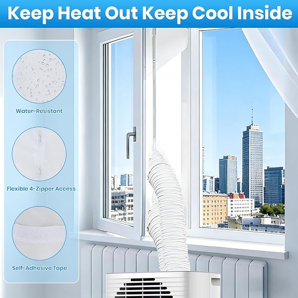 Kit Calfeutrage Climatiseur Mobile 500cm, Joint Fenêtre pour Climatiseur Mobile, Kit Fenêtre Clim pour Évacuation Climatiseurs Mobile, Fenêtres Battante, Oscillo-Battante, pour 1 Ou 2 Tuyaux - 3