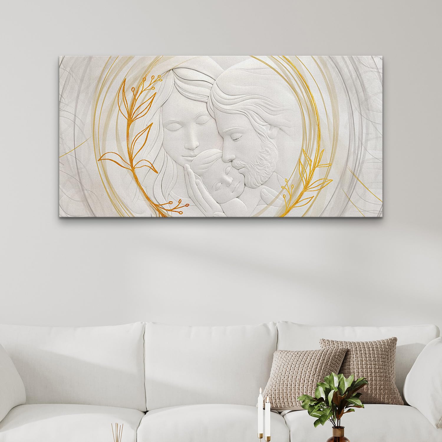 Giallobus - Quadro - Art Capezzale moderno - Tela Standard - 140L x 70l cm - 22 - Sacra famiglia - Pronto da appendere - Quadri moderni per la casa