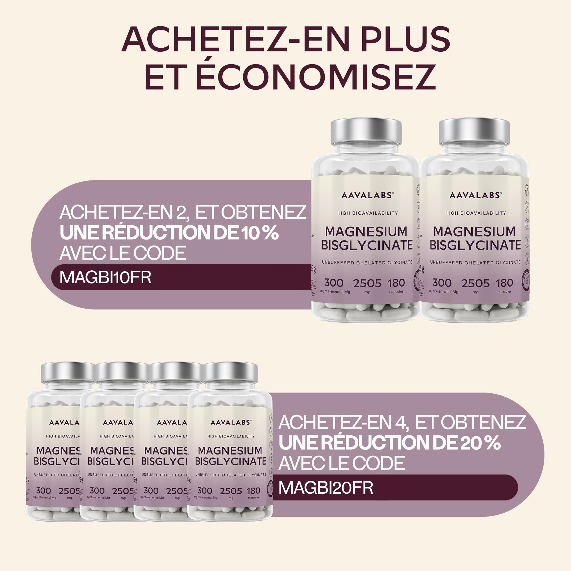 Magnesium Bisglycinate 2505mg | Magnesium Glycinate Chelaté Hautement Biodisponible 300mg Élémentaire - Bisglycinate de Magnésium Non Tamponé, Vegan - Fatigue, Sommeil, Muscles - 180 Gélules