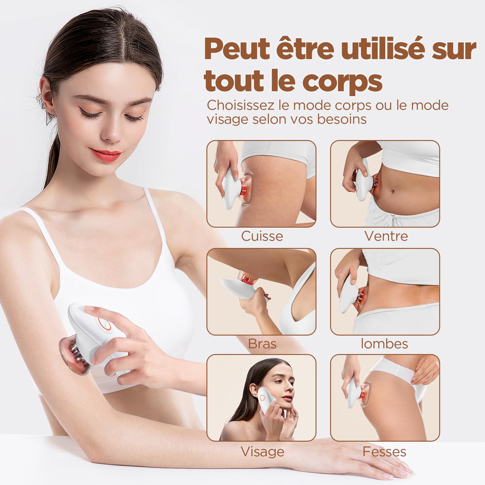 MYCARBON Masseur Anti Cellulite à Ventouse Électrique Palper-rouler Automatique Appareil Massage Infrarouge Minceur Aspiration Liposuccion Raffermissement pour Visage, Ventre, Cuisses, Bras, Jambes