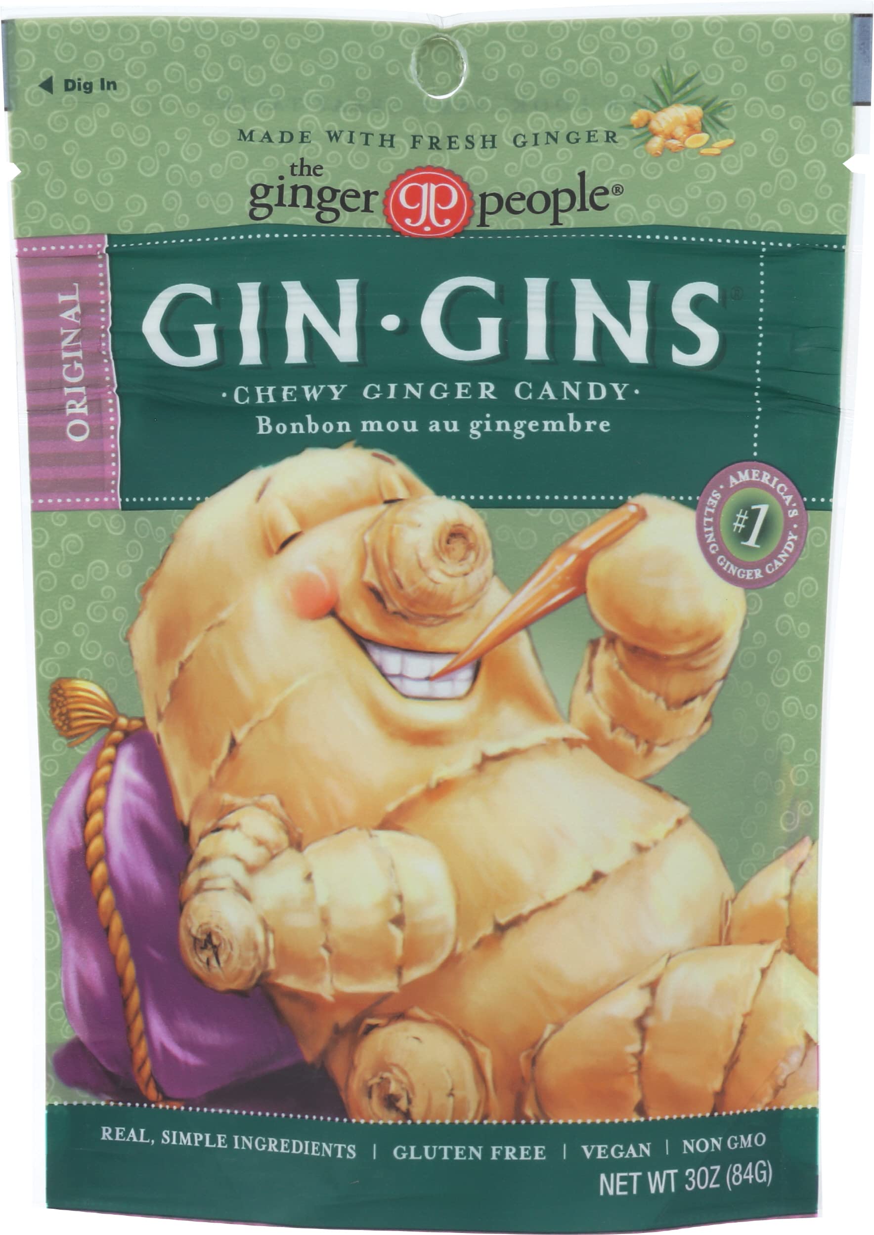 GIN GINS Original Ginger Chews by The Ginger People – Individually Wrapped Healthy Candy – 3 oz Bag – Pack of 24