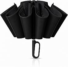 Zemic UV Reversible Umbrella with Novelty Carabiner Handle, Travel-Friendly Umbrellas for Sun & Rain Protection, Windproof Compact, Automatic Open/Close, 8 Dual Ribs, Portable Umbrella for Men and Women
