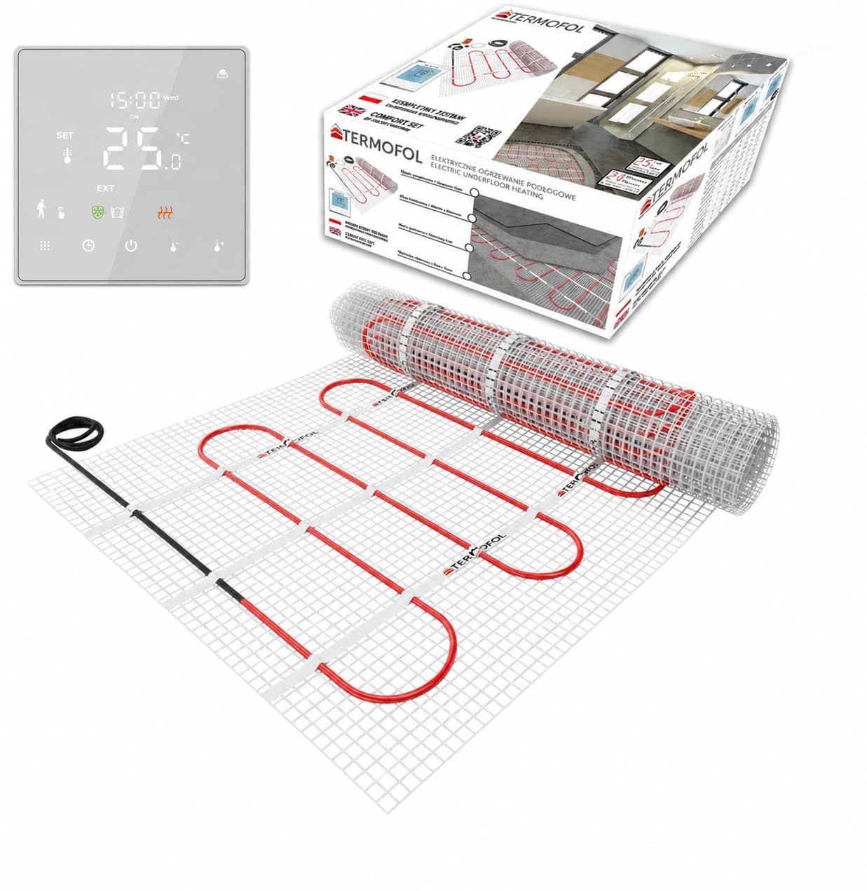 Termofol Fußbodenheizungsmatte Elektrisch strahlendes selbstklebendes Fußbodenheizungssystem 150w/m² Warmmatte Thermo Boden Ohne/Mit Thermostat