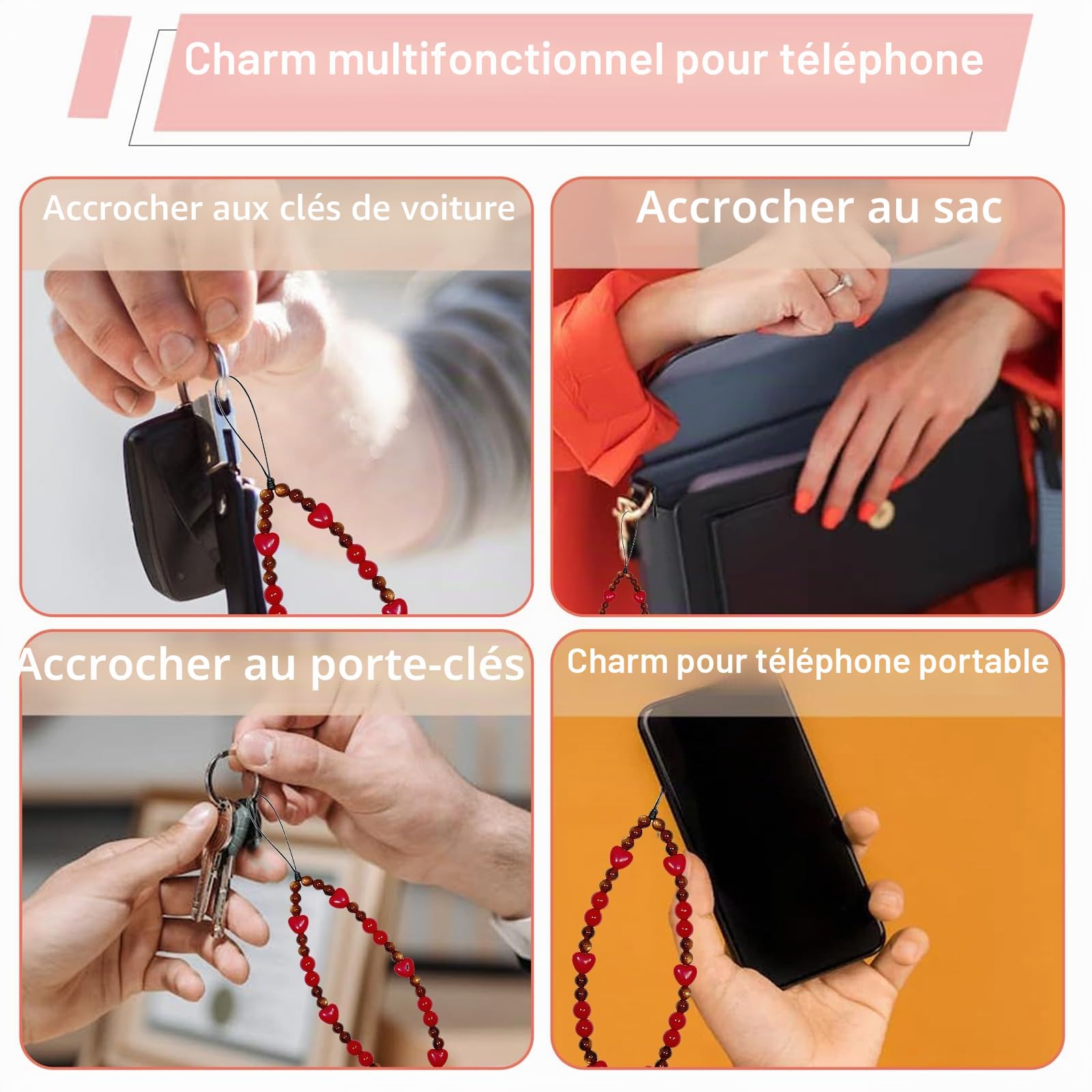 Chaîne de Pendentif pour Téléphone Portable, Charme Universel, Cordon Cherry, Bracelet Kawaii