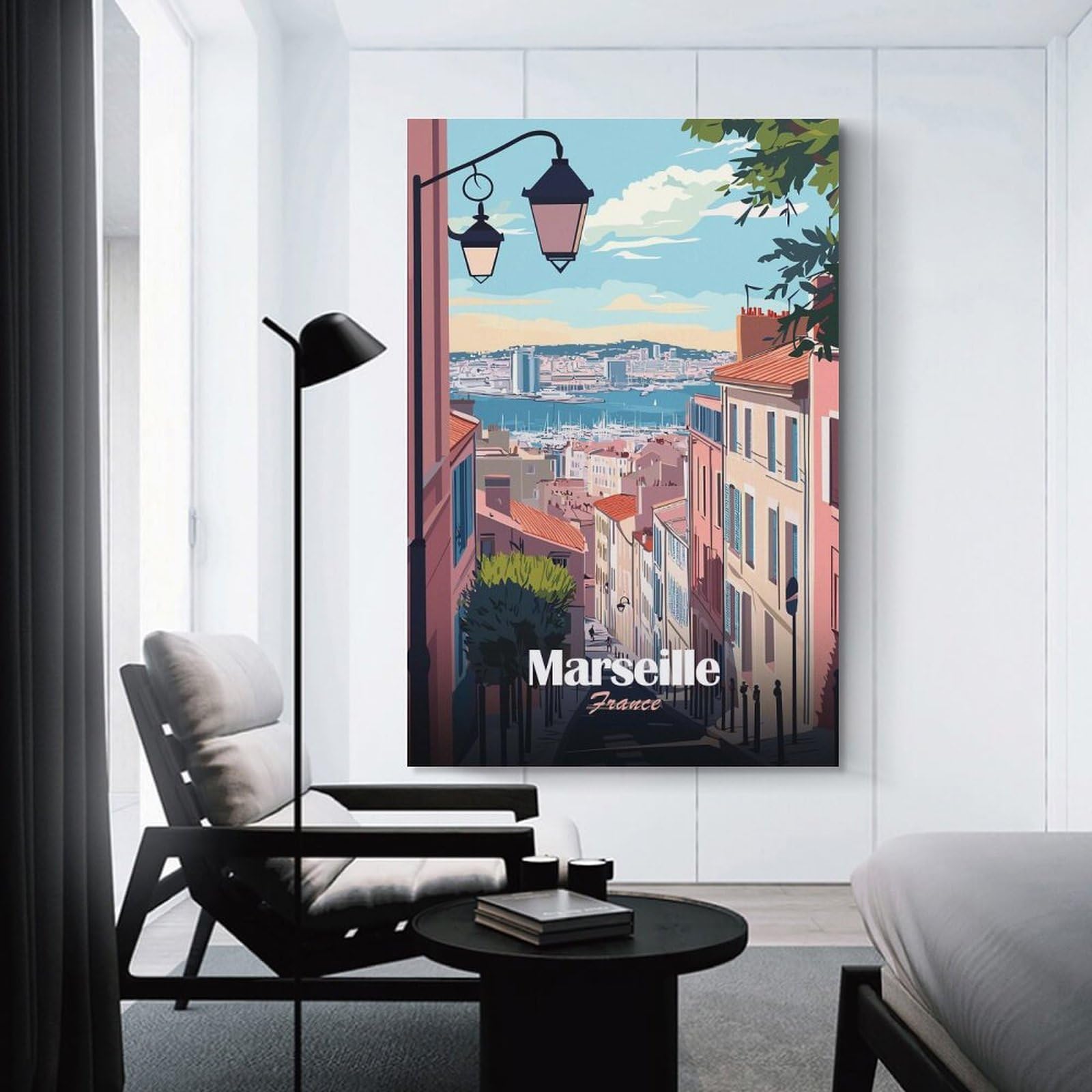 Junmoney Marseille France Cityscape Travel Wall Art Print 20x30inch(50x75cm), for Lounge, Study, Hallway Or Flat Walls, Decorative Artwork with Broad Appeal
