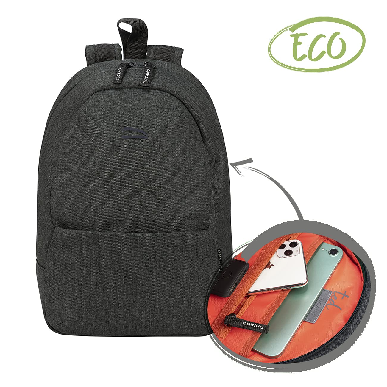 Tucano - Ted Zaino dal taglio sportivo, in materiale ottenuto dalla plastica riciclata, ideale per ufficio, università, viaggio e tempo libero