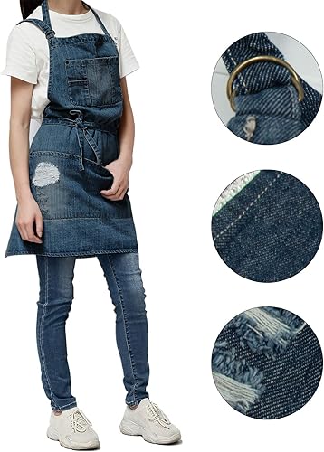 Miniatura 4 de CACHIL Delantal de mezclilla con 5 bolsillos para cocinar cocinas